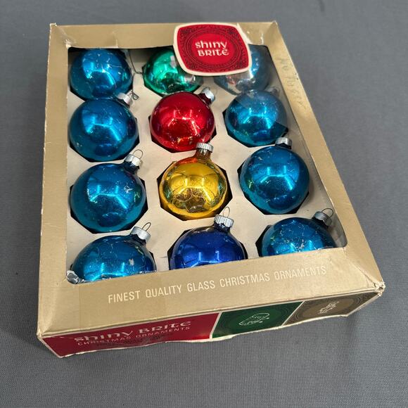 VTG Shiny Brite Glass Christmas Ornaments 12 Box Mercury Style Mixed Colors USA - Picture 6 of 16